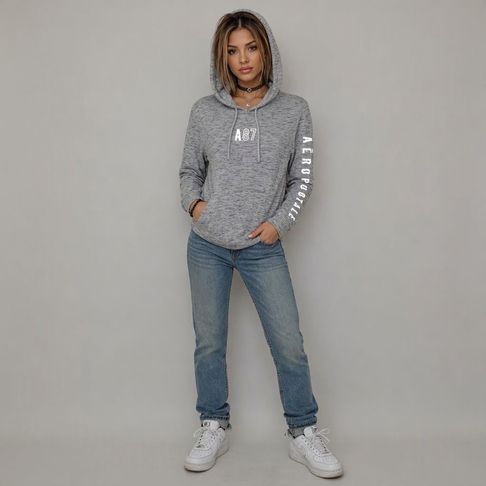 Y2K Tee Minimalist Layering Casual Sporty Aeropostale A87 Space Dye Hoodie Grey